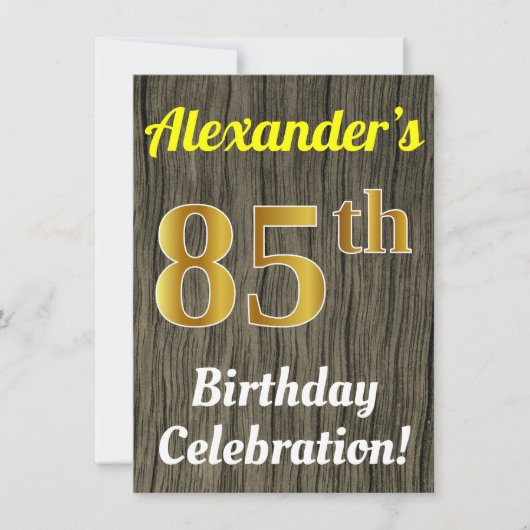 Invitation Faux Wood, Faux Gold 85e anniversaire (Devant)