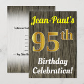 Invitation Faux Wood, Faux Gold 95e anniversaire (Devant / Derrière)