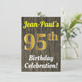 Invitation Faux Wood, Faux Gold 95e anniversaire (Debout devant)