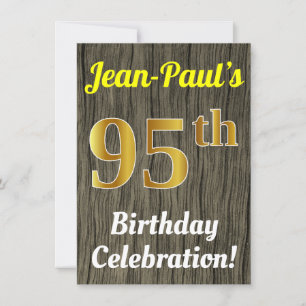 Invitation Faux Wood, Faux Gold 95e anniversaire