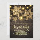 Invitation Faux Wood Gold Parties scintillant Flocs de neige  (Devant)