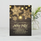 Invitation Faux Wood Gold Parties scintillant Snowflakes Fête (Debout devant)