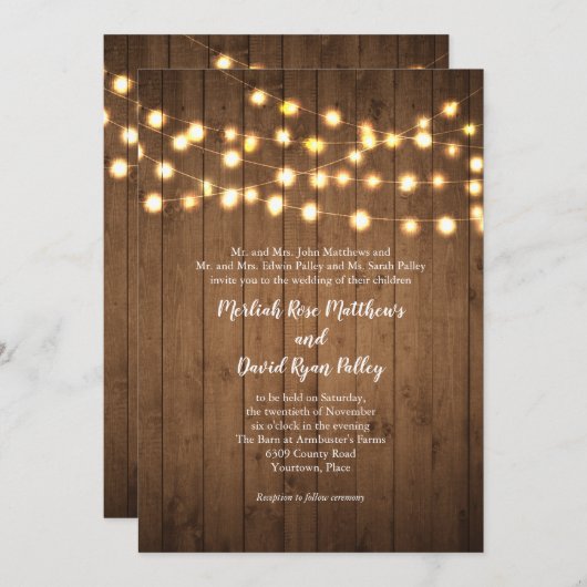 Invitation Faux Wood Mariage (Devant / Derrière)