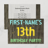 Invitation Faux Wood, Peint Texte Look, 13e anniversaire + No (Devant / Derrière)