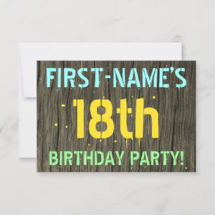 Invitation Faux Wood, Peint Texte Look, 18e anniversaire + No