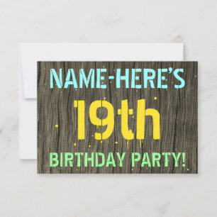 Invitation Faux Wood, Peint Texte Look, 19e anniversaire + No