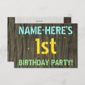 Invitation Faux Wood, Peint Texte Look, 1er Anniversaire + No (Devant / Derrière)