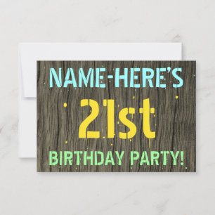 Invitation Faux Wood, Peint Texte Look, 21e anniversaire + No
