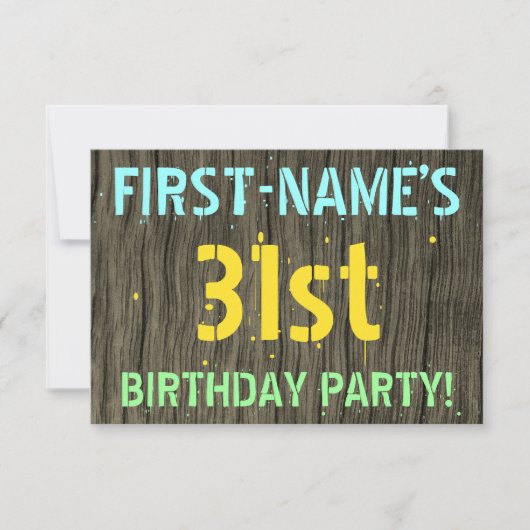 Invitation Faux Wood, Peint Texte Look, 31e anniversaire + No (Devant)