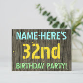 Invitation Faux Wood, Peint Texte Look, 32e anniversaire + No (Debout devant)