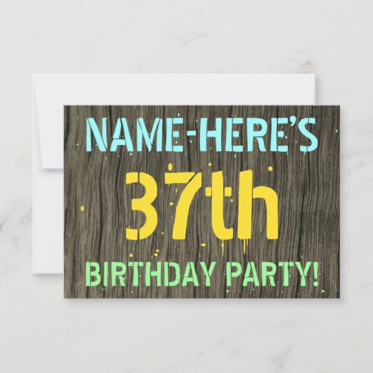 Invitation Faux Wood, Peint Texte Look, 37e anniversaire + No (Devant)
