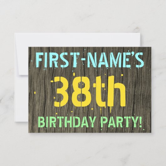 Invitation Faux Wood, Peint Texte Look, 38e anniversaire + No (Devant)