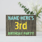 Invitation Faux Wood, Peint Texte Look, 3e anniversaire + nom (Debout devant)