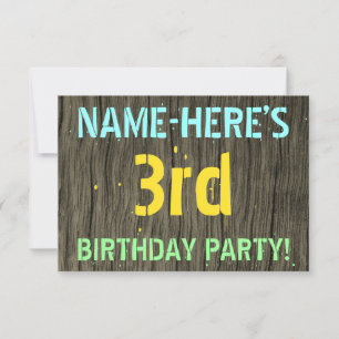 Invitation Faux Wood, Peint Texte Look, 3e anniversaire + nom