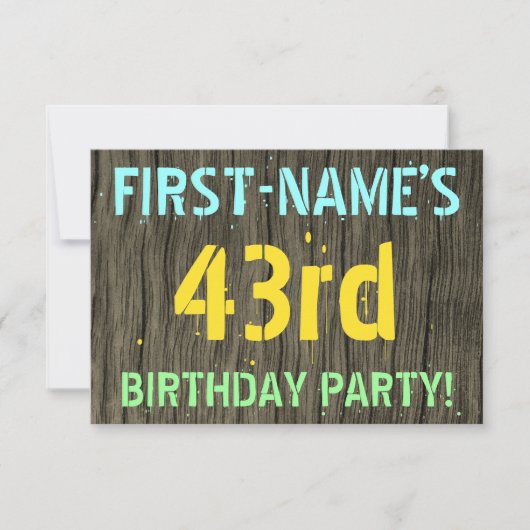 Invitation Faux Wood, Peint Texte Look, 43ème anniversaire + (Devant)