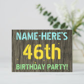 Invitation Faux Wood, Peint Texte Look, 46e anniversaire + No (Debout devant)