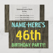Invitation Faux Wood, Peint Texte Look, 46e anniversaire + No (Devant / Derrière)