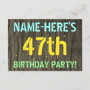 Invitation Faux Wood, Peint Texte Look, 47e anniversaire + No