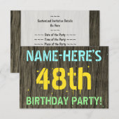 Invitation Faux Wood, Peint Texte Look, 48e anniversaire + No (Devant / Derrière)