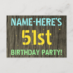 Invitation Faux Wood, Peint Texte Look, 51e anniversaire + No