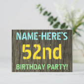 Invitation Faux Wood, Peint Texte Look, 52e anniversaire + No (Debout devant)