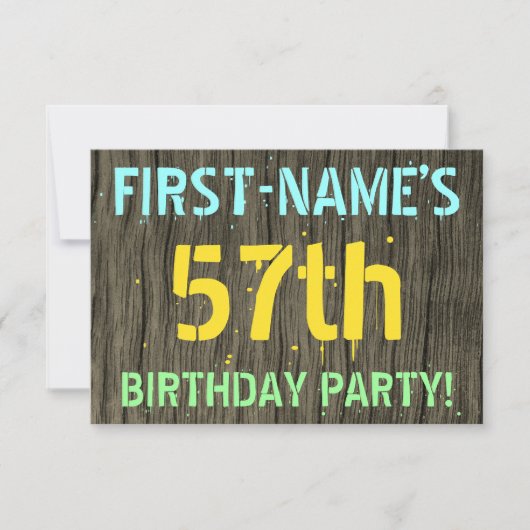 Invitation Faux Wood, Peint Texte Look, 57e anniversaire + No (Devant)