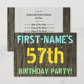Invitation Faux Wood, Peint Texte Look, 57e anniversaire + No (Devant / Derrière)