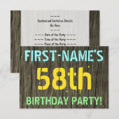 Invitation Faux Wood, Peint Texte Look, 58e anniversaire + No (Devant / Derrière)
