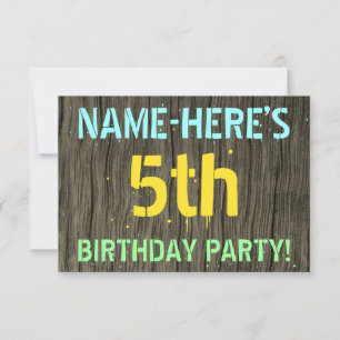 Invitation Faux Wood, Peint Texte Look, 5e anniversaire + Nom