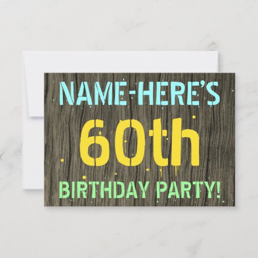 Invitation Faux Wood, Peint Texte Look, 60e anniversaire + No (Devant)
