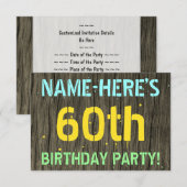 Invitation Faux Wood, Peint Texte Look, 60e anniversaire + No (Devant / Derrière)