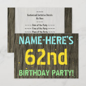 Invitation Faux Wood, Peint Texte Look, 62e anniversaire + No (Devant / Derrière)