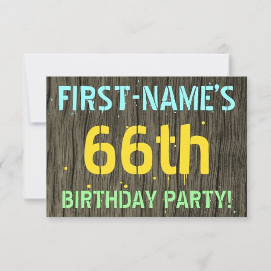 Invitation Faux Wood, Peint Texte Look, 66e anniversaire + No (Devant)