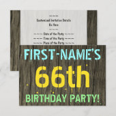 Invitation Faux Wood, Peint Texte Look, 66e anniversaire + No (Devant / Derrière)
