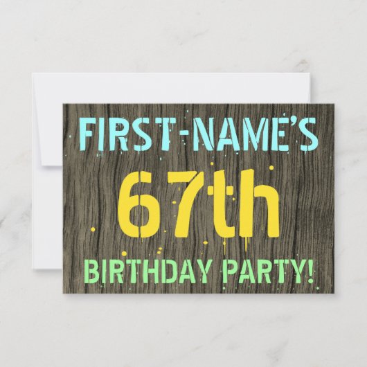 Invitation Faux Wood, Peint Texte Look, 67e anniversaire + No (Devant)
