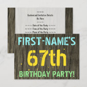 Invitation Faux Wood, Peint Texte Look, 67e anniversaire + No (Devant / Derrière)