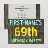 Invitation Faux Wood, Peint Texte Look, 69e anniversaire + No (Devant / Derrière)