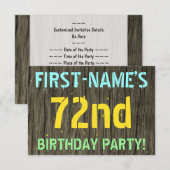 Invitation Faux Wood, Peint Texte Look, 72e anniversaire + No (Devant / Derrière)