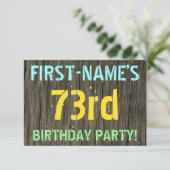 Invitation Faux Wood, Peint Texte Look, 73ème anniversaire + (Debout devant)