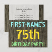 Invitation Faux Wood, Peint Texte Look, 75e anniversaire + No (Devant / Derrière)