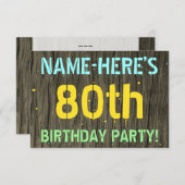 Invitation Faux Wood, Peint Texte Look, 80e anniversaire + No (Devant / Derrière)