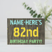 Invitation Faux Wood, Peint Texte Look, 82e anniversaire + No (Debout devant)
