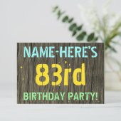 Invitation Faux Wood, Peint Texte Look, 83ème anniversaire +  (Debout devant)