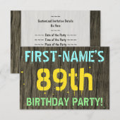 Invitation Faux Wood, Peint Texte Look, 89e anniversaire + No (Devant / Derrière)