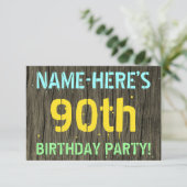 Invitation Faux Wood, Peint Texte Look, 90e anniversaire + No (Debout devant)