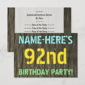 Invitation Faux Wood, Peint Texte Look, 92e anniversaire + No (Devant / Derrière)
