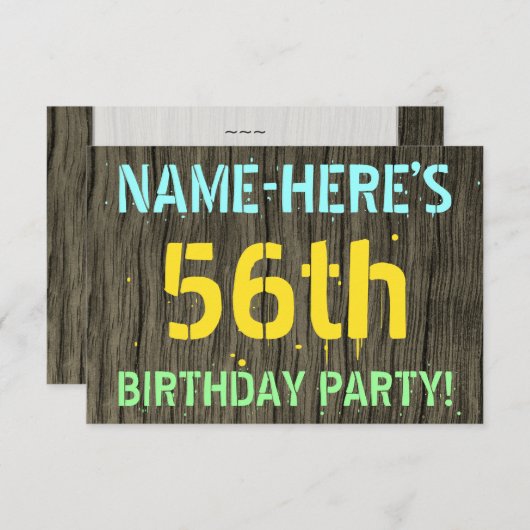 Invitation Faux Wood, Peinture Text Look, 56e anniversaire + (Devant / Derrière)
