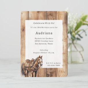 Invitation Faux Wood Western Cowboy Cheval Cowgirl Anniversai