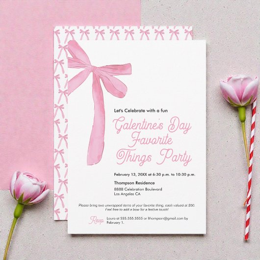 Invitation Favoris de la fête de la Saint-Galentin Pink Bow t