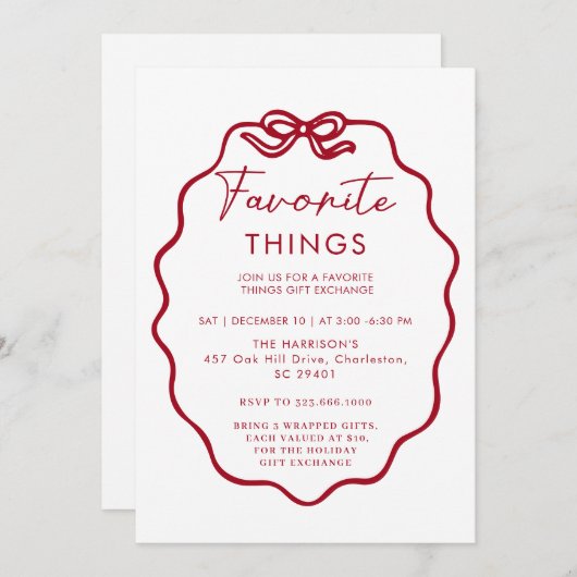 Invitation Favoris Fête - Mignonne et Festive B (Devant / Derrière)